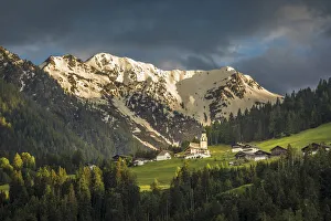Mountain Village Prints: The village of Hollbruck above the Pustertal, East Tyrol, Tyrol, Austria