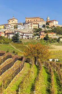 The village of La Morra from the vineyards in autumn. Barolo wine region, Langhe