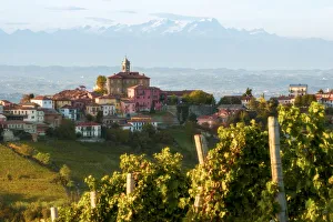 The village of Mango with the Pink mount on the background, Mango, Piedmont, Italy