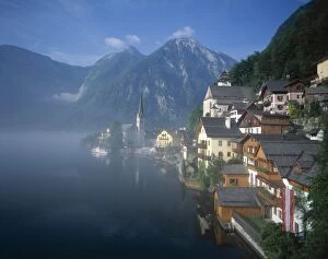 Village with Mountains & Lake, Hallstatt, Salzkammergut, Austria