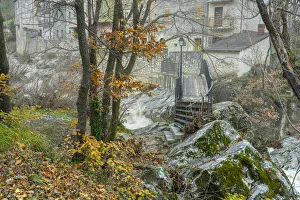 Apennines Prints: The village of Palena, shrouded in the morning fog. The Aventine river flows tumultuously