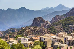 Piana Prints: Village of Piana with mountains in the background, Southern Corsica, France
