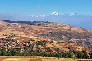 Cuzco Region Prints: Village Racchi near Chinchero with distant views of snowcapped Andes mountains