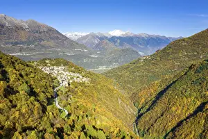 Valleys Prints: Village of Sacco in the autumn colors. Valgerola(Gerola valley), Orobie, Valtellina