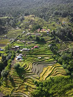 Gandaki Province Prints: Village and terraced fields near Ghandruk, Annapurna Region, Gandaki Province, Nepal