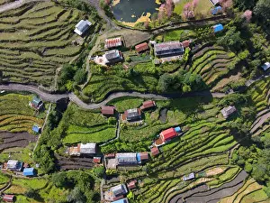 Gandaki Province Prints: Village and terraced fields near Ghandruk, Annapurna Region, Gandaki Province, Nepal