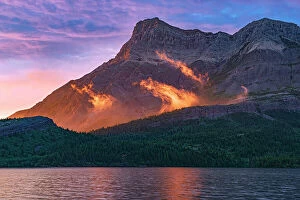 Images Dated 5th June 2023: Vimy Peak and fog at sunrise. Upper Waterton Lake. Waterton Lakes National Park, Alberta, Canada
