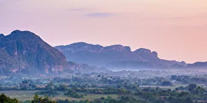 Vinales Prints: Vinales Valley at sunrise, elevated view, UNESCO World Heritage Site