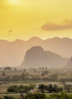 Vinales Prints: Vinales Valley at sunset, elevated view, UNESCO World Heritage Site