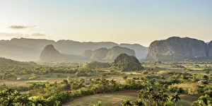 Cuba Prints: Vinales Valley at sunset, elevated view, UNESCO World Heritage Site