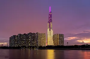 Vietnamese Prints: Vincom Landmark 81 at dusk, tallest building in Vietnam, Ho Chi Minh City, Vietnam Asia