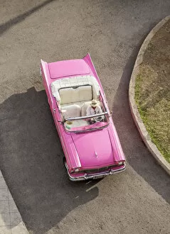 Vintage Car at Central Park, elevated view, Havana, La Habana Province, Cuba