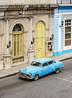 Vintage car at Libertad Square, elevated view, Matanzas, Matanzas Province, Cuba