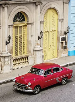 Cuba Prints: Vintage car at Libertad Square, elevated view, Matanzas, Matanzas Province, Cuba
