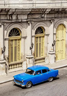 Vintage car at Libertad Square, elevated view, Matanzas, Matanzas Province, Cuba