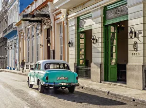Almendron Prints: Vintage car at Libertad Square, Matanzas, Matanzas Province, Cuba