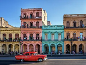 Havana Prints: Vintage Car, Paseo de Marti Prado, Havana Cuba, Havana, Cuba