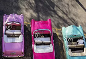 Cuban Gallery: Vintage Cars at Central Park, elevated view, Havana, La Habana Province, Cuba