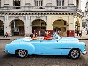 Classic Car Prints: Vintage cars at Parque Central and Gran Teatro de la Habana, Havana Cuba, Havana, Cuba