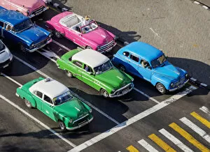 Images Dated 8th September 2020: Vintage Cars at Paseo del Prado, elevated view, Havana, La Habana Province, Cuba