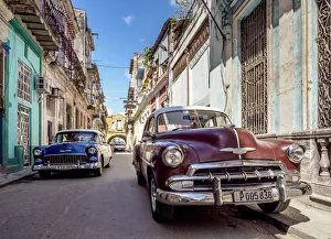 Automobile Prints: Vintage cars at the street of La Habana Vieja, Havana, La Habana Province, Cuba