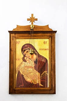 Images Dated 15th June 2017: Virgin Mary icon, Pyrgos, Santorini, South Aegean, Greece