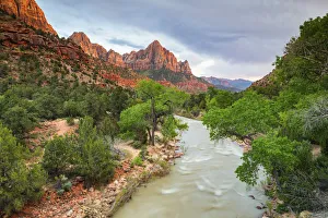 Virgin River Prints: Virgin river and the Watchman, Zion National Park, Utah, USA