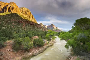 Images Dated 24th July 2019: Virgin river and the Watchman, Zion National Park, Utah, USA