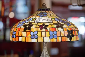 Stained Glass Prints: Detail of a vitreaux lamp inside the Notable Bar Cafe Las Violetas (Spanish: Confiteria Las Violetas)