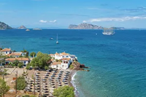 South West Europe Prints: Vlichos beach, Hydra Town, Hydra (Ydra), Saronic Islands, Greece