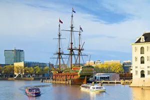 VOC ship and National Maritime Museum in Oosterdok, Amsterdam, Netherlands