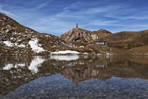 Carinthia Prints: Volaia Lake with the refuge during a autumn day, Carnic Alps, Lesachtal, Carinthia