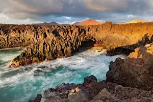 Lanzarote Prints: The volcanic coastline at Los Hervideros bathed in evening light