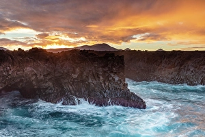 Lanzarote Prints: The volcanic coastline at Los Hervideros at sunrise