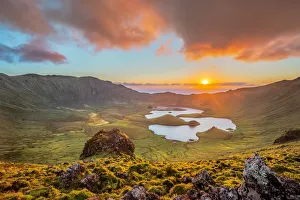 Volcanic crater Caldeirao, Corvo Island, Azores, Portugal