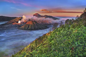 Volcanic landscape with Semeru, Bromo, Batok - Indonesia, Java, Tengger Caldera