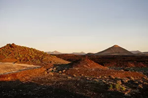 Images Dated 26th February 2020: Volcanic landscape at sunset, Timanfaya, Lanzarote, Canary Islands. Spain