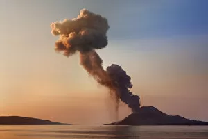 Action Gallery: Volcano eruption Krakatau with ash cloud - Indonesia, Java, Sunda Strait, Anak Krakatau