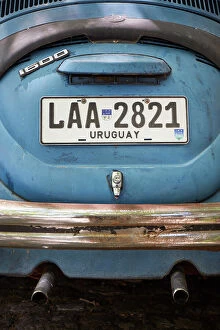 Images Dated 27th April 2023: Detail of a Volkswagen Beetle vintage car in a street of the Colonia del Sacramento historical