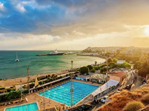 Piraeus Prints: Votsalakia Swimming Pool at sunset, Piraeus, Attica, Greece