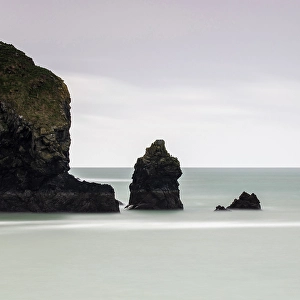 Rock Stack Prints: The Vroe, a rock stack off the coast at Mullion Cove, Lizard Peninsula, Cornwall, England