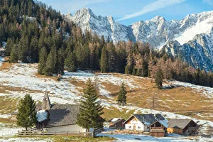 Tiroler Prints: Walder Alm with its little chapel on a winter day, Gnadenwald, Innsbruck Land, Tyrol