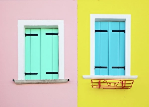 Colourful Houses Prints: Wall of colourful houses, island of Burano, Venice, Italy