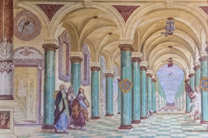 Painted Collection: Wall painting in the Holy Cross Church of Saben Abbey above Klausen, South Tyrol, Italy