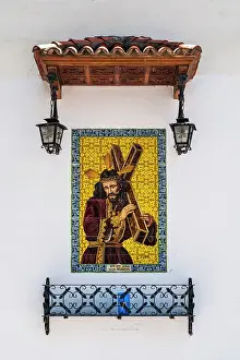 Icon Prints: Wall tiled altarpiece of Jesus Christ carrying a crucifix