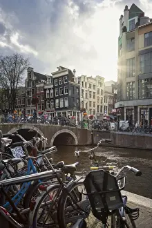 Historical Center Prints: The De Wallen district near the Oudezijds Voorburgwal canal in Amsterdam (North Holland