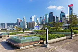 Ferry Pier Prints: Wan Chai ferry pier rooftop and skyline, Hong Kong