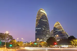 Complex Prints: Wangjing SOHO complex at dusk, Chaoyang, Beijing, China
