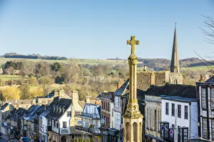 High Street Prints: War Memorial and Cross, High street, Burford, Oxfordshire, England, UK