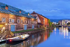 Warehouse District Prints: Warehouse District and Otaru Canal at dusk, Otaru, Hokkaido, Japan